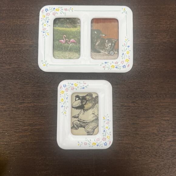 Two Vtg Mini Intercraft Picture Frames Japan Floral Ceramic Easel Back Cottage - Picture 1 of 16